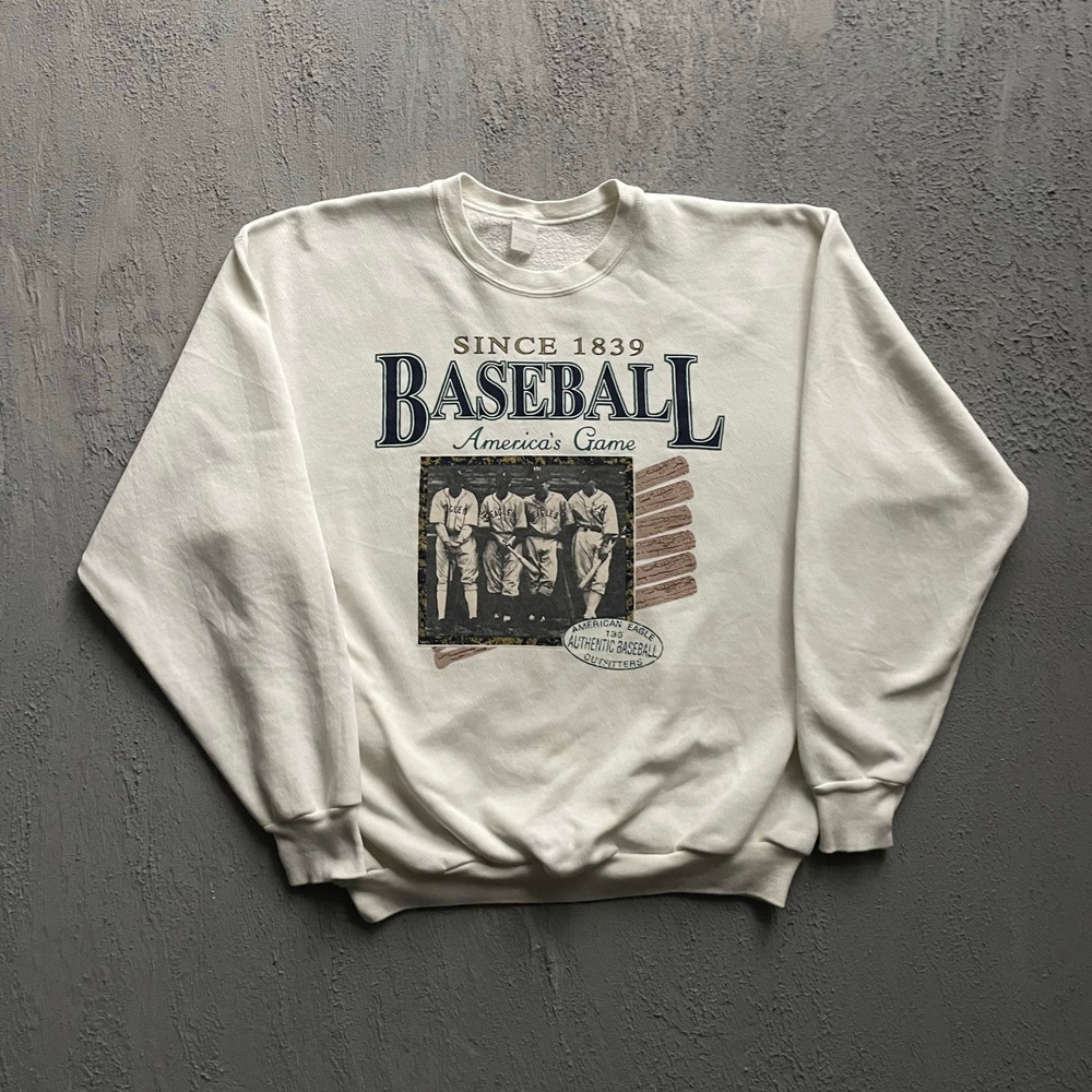 Vintage‎ Baseball Graphic Sweatshirt Mens XL White 90s American Eagle Outfitters